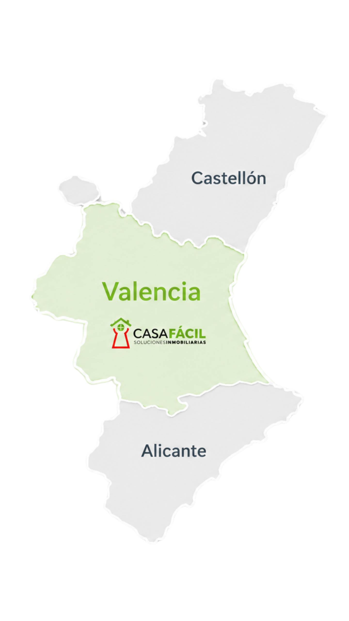 Mapa de la Comunitat Valenciana con la provincia de Valencia destacada en verde
